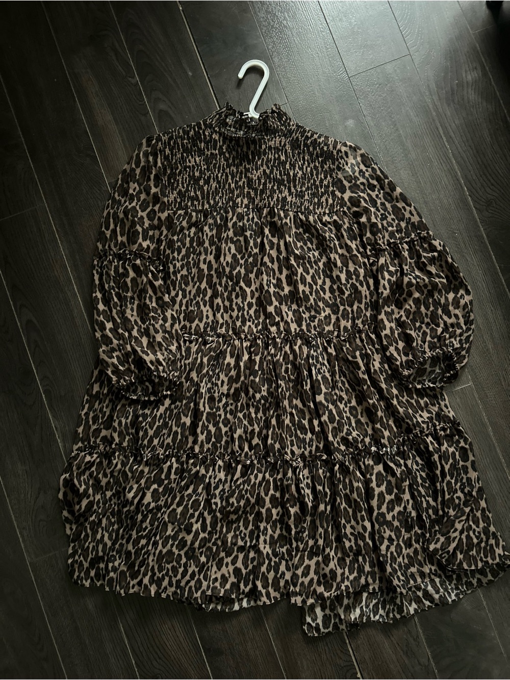 Taylor Leopard Print Tiered Smocked Neck Dress - L